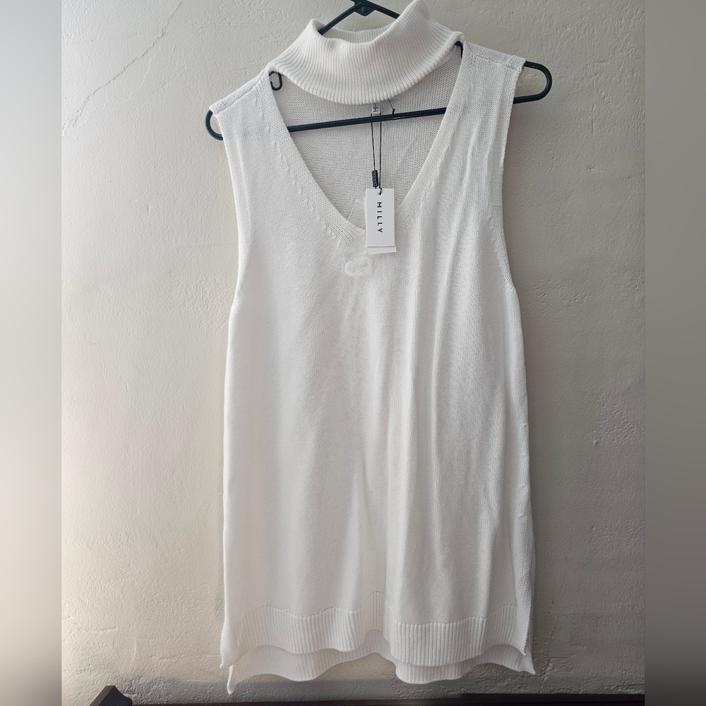 Revolve Milly Cotton-Blend Tunic with Ribbed Neckline and Hem Turtleneck - Picture 3 of 10